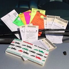 PARKING VIOLATION TICKETS, WARNING TICKETS, TEMPORARY PERMITS