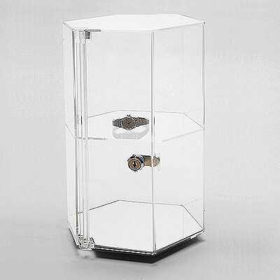 Acrylic Countertop Showcase- Hexagon- One Shelf- Revolving- 8 1/4" x 12 7/8"H