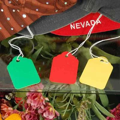 Merchandise Tags- Strung (#6) 1 1/4" x 1 29/32"- Colors- 1,000/Box. ***OUT OF STOCK RED AND GREEN***