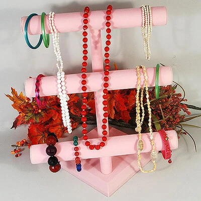 Triple T-Bar Display- Velvet- 12" x 12 3/4"H- IR's- PINK AND BLACK ONLY