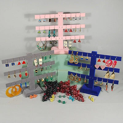 Earring Stand- Velvet- 3 Bar Holds 12 Pairs- 10 1/4" x 2 3/4" x 8 1/2"H- 1st Quality-OUT OF STOCK