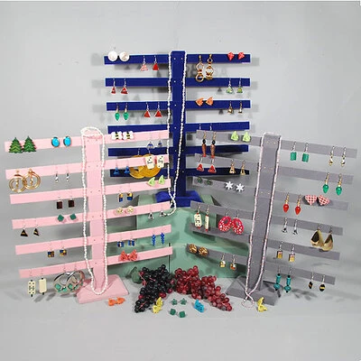 Earring Stand- Velvet- 6 Bar Holds 24 Pairs- 14" x 2 3/4" x 14 3/4"H- 1st Quality. PINK ONLY
