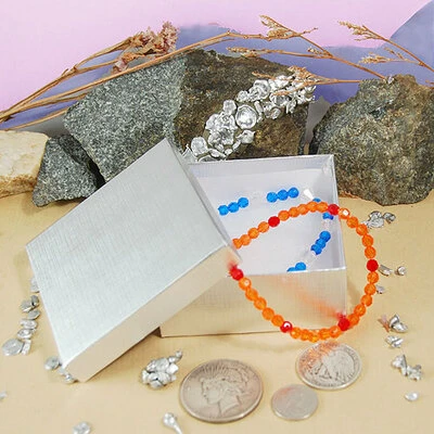 Silver Linen Medium Bracelet Box- 3 1/2" x 3 1/2" x 1 1/2"- 100/Case- Made in USA