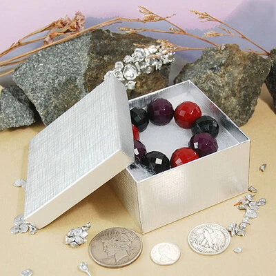 Silver Linen Large Bracelet Box- 3 1/2" x 3 1/2" x 2"- 100/Case- Made in USA