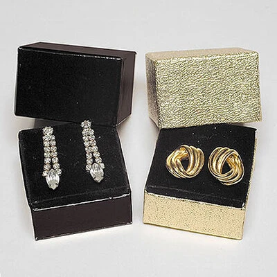 Earring Boxes- 1 3/4" x 1 3/4" x 1 5/8"- Two Piece- Cardboard Insert- BLACK ONLY