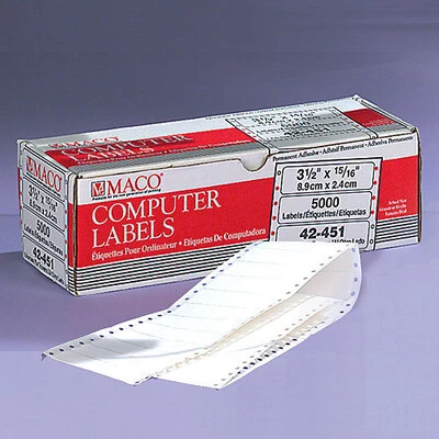Computer Labels- 15/16" x 3 1/2", White- Perforated- 5,000/Box-