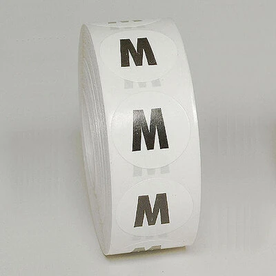 "M" Size Label- 1"- Black Print- 1,000/Roll