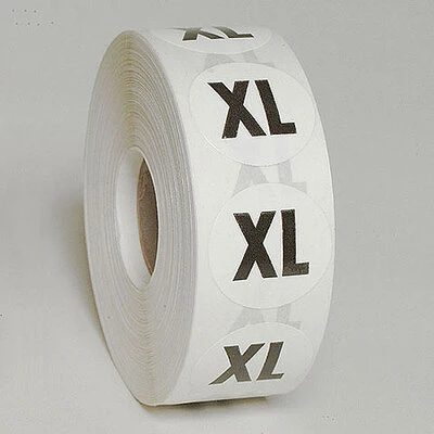 "XL" Size Label- 1"- Black Print- 1,000/Roll