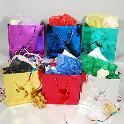 Foil Gift Bags- Cubic- 6 1/2" x 3 1/2" x 6 1/2"- Price is Per Dozen