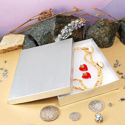 Silver Linen Necklace/Earring Set Box- 6" x 5" x 1"- 50/Case- Made in USA