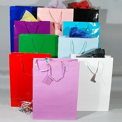 Gift Bags- Glossy- Solid Colors- Extra Large- 13" x 4" x 18"- Price is Per Dozen
