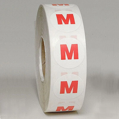 "M" Size Label- 3/4"- Red Print- 1,000/Roll