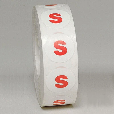 "S" Size Label- 3/4"- Red Print- 1,000/Roll