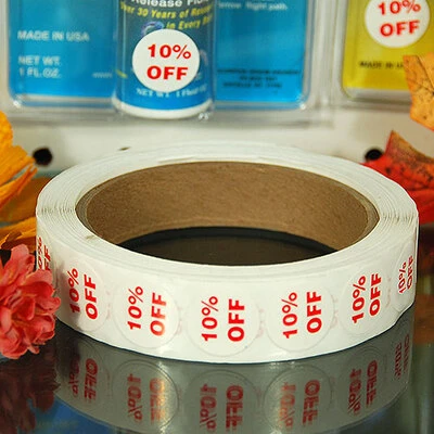 Discount Label 10% - 3/4" Round- Red Print- 1,000/Roll