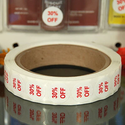 "30% Off" Label- 3/4" Round- Red Print- 1,000/Roll