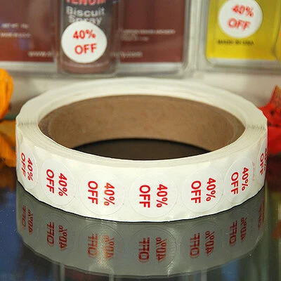 "40% Off" Label- 3/4" Round- Red Print- 1,000/Roll