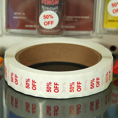 "50% Off" Label- 3/4" Round- Red Print- 1,000/Roll