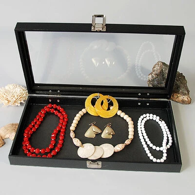 Clear See-Thru Top Jewelry Case- 14 3/4" x 8 1/4" x 2 1/8"H- Standard-