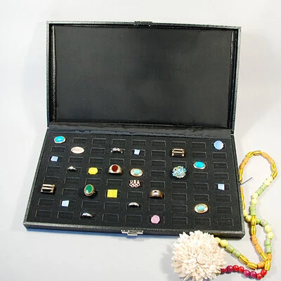 72 Slot Ring Case- Textured Case w/Clasp- Hinged- 14 3/4" x 8 1/4"