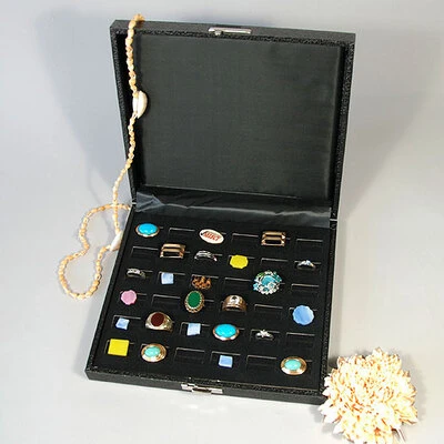 36 Slot Ring Case- Textured Case w/Clasp- Hinged- 8 1/4" x 7 1/4"