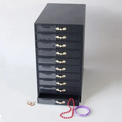 Ten Drawer Jewelry Storage Organizer- Included Label Pockets- 8 1/2" X 14 5/8"D X 16 1/4"H