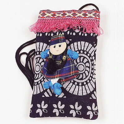 Peruvian Style Pouches- Small 3" x 5"- Dark Blue w/Blue Girl- Price Per Dozen