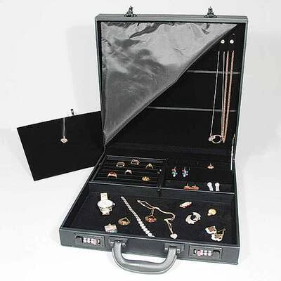 Jewelry Attache Case- 14 7/8" x 14 7/8" x 3 1/2"H- w/Handle, Compact, Combination Lock