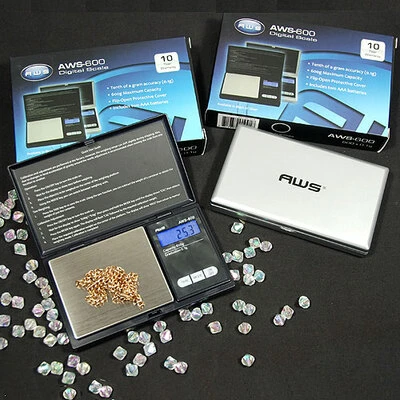 Scale- 600g Capacity x 0.1g Resolution- Flip Open Cover Protects Weighing Surface. Stainless Steel