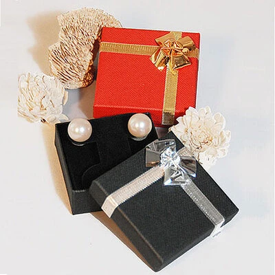 Earring Bow/Tie Linen Box- 2 1/4" x 2 1/4" x 7/8"