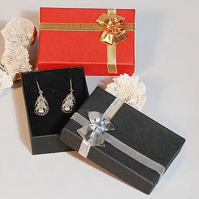 Pendant and Earring Slotted Bow/Tie Linen Box- 3 1/8" x 2 1/2" x 7/8"-