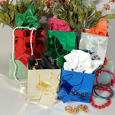 Mini Gift Bags- Metallic Assorted Colors- 4" x 2 3/4" x 4 1/2"H- Price Per 100