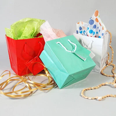Mini Gift Bags- Solid Colors- 4" x 2 3/4" x 4 1/2"H- Price Per 100