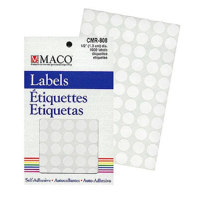 Round Labels- 1/2"- White- 1000/pack