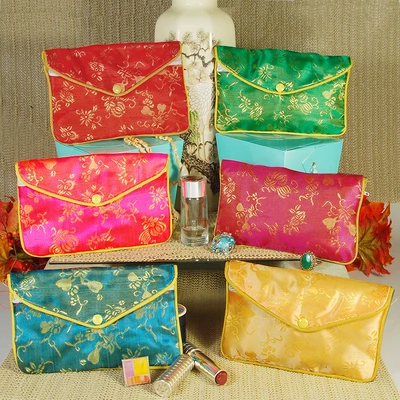 Chinese Pouches- 6 1/2" x 4"- Two Compartments Inside- Yellow Trim-   Packed in Assorted Dozens