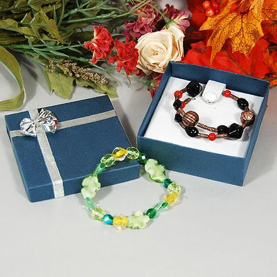Bracelet Bow/Tie Linen Box- 3 3/8" x 3 3/8" x 1 3/8"