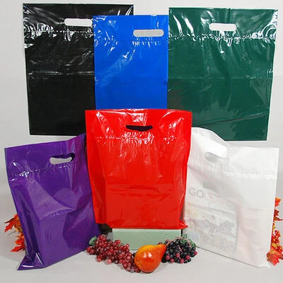 Die Cut Reinforced Handle Merchandise Bags- Low Density- 12" x 15"- 1.5 Mil- 500/case