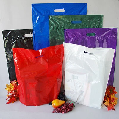 Die Cut Reinforced Handle Merchandise Bags- Low Density- 16" x 3" x 19"- 1.5 Mil- 500/case-
