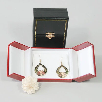 Double Door Leatherette Earring/Pendant Box- 3 3/8" x 2 7/8" x 1 1/2"H