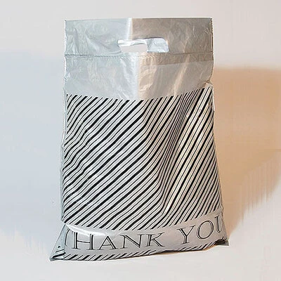 Foldover Handle Die Cut Thank You Bags- 12" x 15"- Strong 1.5 Mil- 500/cs