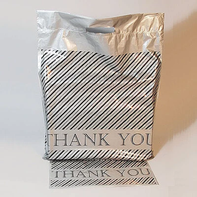Foldover Handle Die Cut Thank You Bags- 15" x 4" x 18"- Extra Strong 2.0 Mil- 500/cs