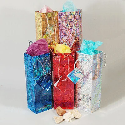Hologram Gift Bags- Assorted Colors- 3 x 2 3/8 x 9 H- Price Per Dozen
