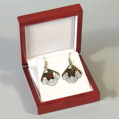 Mahogany Flap Earring Box- 3 1/2" x 3 1/2" x 1 1/2"H