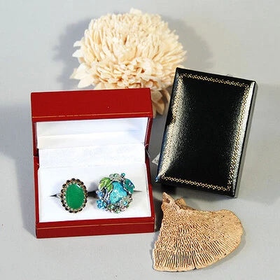 Leatherette Double Ring Box- 3" x 1 7/8" x 1 1/2"H