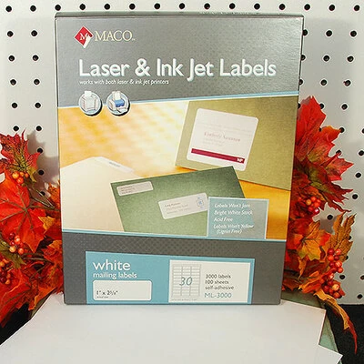 Laser/Ink Jet Labels- 1" x 2 5/8"- White- 30/Sheet, 3 Across, 100 Sheets/Box