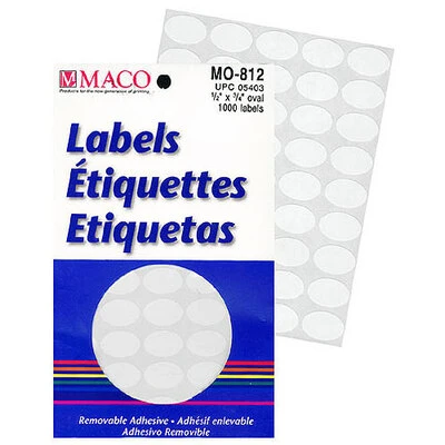 Oval Labels- 1/2" x 3/4" White- 1000/pack-
