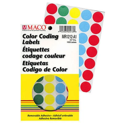 Round Labels 3/4"- Assorted Colors- 1,000/pack