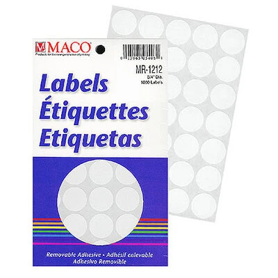 Round Labels- 3/4"- White- 1000/pack