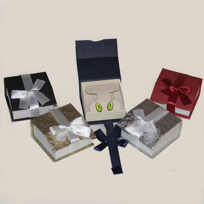 Magnetic Ribbon T-Earring/Pendant Boxes- 2 3/8" x 2 3/8" x 1 1/8"H