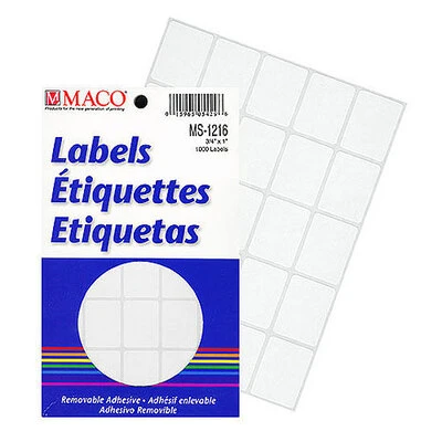 Rectangle Labels- 3/4" x 1"- White- 1000/pack-