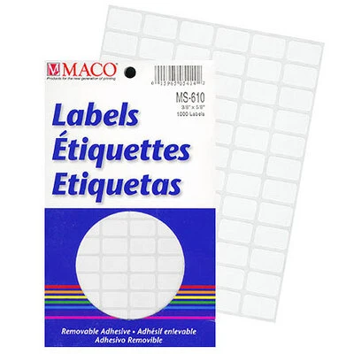 Rectangle Labels- 3/8" x 5/8"- White- 1000/pack